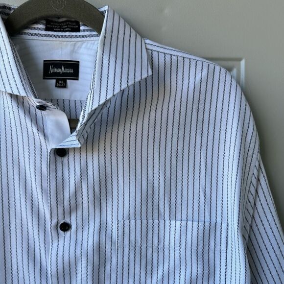 Neiman Marcus Wrinkle Free 2-Ply 100% Cotton Shirt Mens 16.5 36/37 Striped - Picture 3 of 7